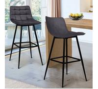 IDMarket – Lot de 2 tabourets de bar MADY – Velours gris foncé
