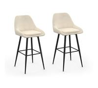 IDMarket - Lot de 2 tabourets de Bar THALYA en Velours Beige | Avec demi-accoudoirs