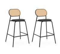 IDMarket - Lot de 2 tabourets de Bar Vintage Clotilde en métal Noir et Dossier cannage