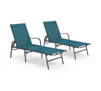 IDMarket - Lot de 2 transats Fidji Gris Anthracite et Toile Bleu Canard