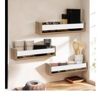 IDMarket – Lot de 3 étagères à épices murales Jules façon hêtre et blanc