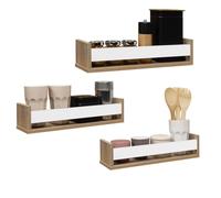 IDMarket - Lot de 3 étagères à épices murales Jules façon hêtre et Blanc