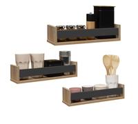 IDMarket – Étagères à épices murales Jules – Lot de 3 façon hêtre et noir