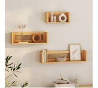 IDMARKET Lot de 3 étagères murales EDHEN bois et cannage 60/45/30 cm