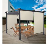 IDMarket - Lot de 3 Stores enrouleurs L.124 x H. 225 CM pour pergola écru