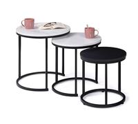 IDMarket - Lot de 3 tables basses gigognes Alaska rondes 35/40/45 effet marbre et noir pieds métal