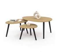 IDMarket - Lot de 3 Tables Basses gigognes Gaia Bois et Pieds Noirs scandinave