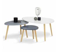 IDMarket - Lot de 3 Tables Basses gigognes Gaia ovales Blanc et Gris
