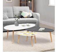 IDMARKET Lot de 3 tables basses gigognes GIGI laquées blanc / gris / motifs graphiques