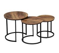 IDMarket - Lot de 3 Tables Basses gigognes Hawkins Rondes 30/40/45 Bois foncé Design Industriel