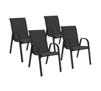IDMarket – Lot de 4 chaises de jardin LYMA en métal et textilène empilables – Noires