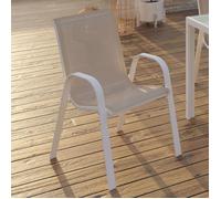 IDMARKET Lot de 4 chaises de jardin LYMA métal et textilène empilables blanc et beige