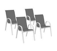 IDMarket – Lot de 4 chaises de jardin LYMA métal et textilène empilables blanc et gris