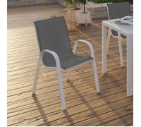 IDMARKET Lot de 4 chaises de jardin LYMA métal et textilène empilables blanc et gris