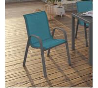 IDMARKET Lot de 4 chaises de jardin LYMA métal et textilène empilables bleu canard