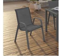 IDMARKET Lot de 4 chaises de jardin LYMA métal et textilène empilables gris anthracite