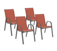 IDMarket - Lot de 4 chaises de Jardin LYMA métal et textilène empilables Terracotta