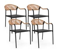 IDMarket - Lot de 4 chaises de Jardin Madeira métal, Cordage et textilène Noir et rotin Clair