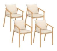 IDMarket – Lot de 4 chaises jardin Malta – structure métal effet bois, lanières, coussins beiges