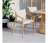 IDMarket - Lot de 4 chaises de Jardin Malta Structure en métal Effet Bois, lanières et Coussins Beiges