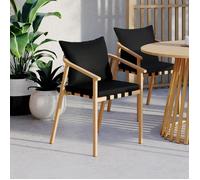 IDMarket - Lot de 4 chaises de Jardin Malta Structure en métal Effet Bois, lanières et Coussins Noirs