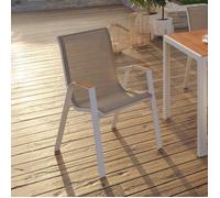 IDMarket - Lot de 4 chaises de Jardin NOUMEA métal et textilène empilables Blanc et Bois