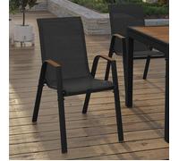 IDMarket - Lot de 4 chaises de Jardin NOUMEA métal et textilène empilables Noir et Bois