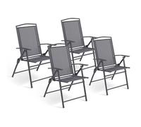 IDMarket – Lot de 4 chaises pliantes jardin ALGHERO avec accoudoirs métal/textilène gris anthracite