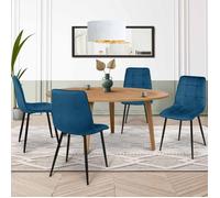 IDMarket Lot de 4 chaises Mila en velours bleu pour salle à manger