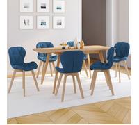 IDMarket Lot de 6 chaises ROBINE en tissu bleu canard pour salle à manger