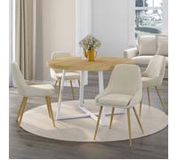 IDMarket Chaises THALYA – velours beige, pieds effet bois avec accoudoirs – Lot de 4