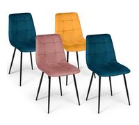 IDMarket - Lot de 4 chaises Mila en Velours Mix Color Bleu x2, Jaune Ocre, Rose
