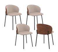 IDMarket - Lot de 4 chaises Penny en Tissu Taupe | Dossier effet noyer pour salle à manger