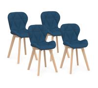 IDMarket – Lot de 4 chaises ROBINE – en tissu bleu canard pour salle à manger