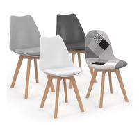 IDMarket - Lot de 4 chaises scandinaves SARA Gris foncé, Blanc, Noir et patchworks Noirs, Gris et Blancs