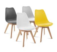 IDMarket Lot de 4 chaises scandinaves SARA Mix Color Gris foncé, Gris Clair, Blanc et Jaune