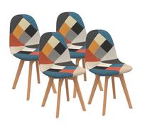 IDMARKET Lot de 4 chaises de salle à manger SARA scandinaves motifs patchworks multi-couleurs