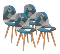 IDMarket - Lot de 4 chaises scandinaves SARA Motifs patchworks Bleus