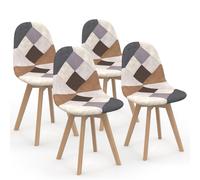 IDMarket - Lot de 4 chaises scandinaves SARA Motifs patchworks Marron