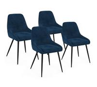IDMarket - Lot de 4 chaises THALYA en Velours Bleu avec accoudoirs