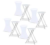 IDMarket - Lot de 4 Tables Hautes Pliantes 105 CM et 4 Housses Blanches
