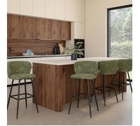 IDMarket - Lot de 4 tabourets de Bar OMBLINE Assise en boulcette Vert Kaki et Pieds en métal Noir