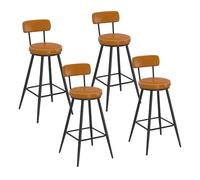 IDMarket - Lot de 4 tabourets de Bar ISAURE PU Marron avec Coutures et Pieds métal Noir