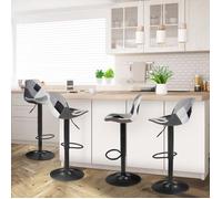 IDMarket – Lot de 4 tabourets de bar Karl Design – Patchworks noirs, gris et blancs – Pied noir