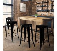 IDMARKET Lot de 4 tabourets de bar LENY métal noir mat empilable aspect brut factory
