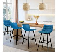 IDMarket Tabourets de bar MADY en velours bleu – Lot de 4