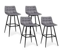 IDMarket - Lot de 4 tabourets de Bar Mady en Velours Gris Clair