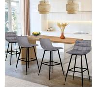 IDMARKET Lot de 4 tabourets de bar MADY en velours gris clair