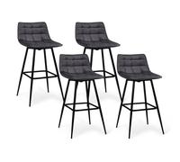 IDMarket - Lot de 4 tabourets de Bar Mady en Velours Gris foncé