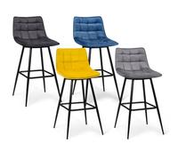 IDMarket Tabourets de bar MADY en velours Lot de 4 - mix bleu, gris clair, gris foncé, jaune